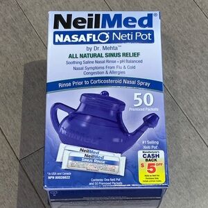 NEW NeilMed NASAFLO Neti Pot & 50 Sinus Rinse Packets - Sealed